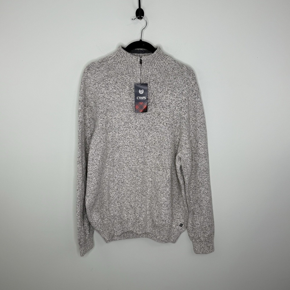 NWT Chaps Men's Quarter Zip Sz XL Cream Long Sleeve Pullover Sweater Soft Cotton